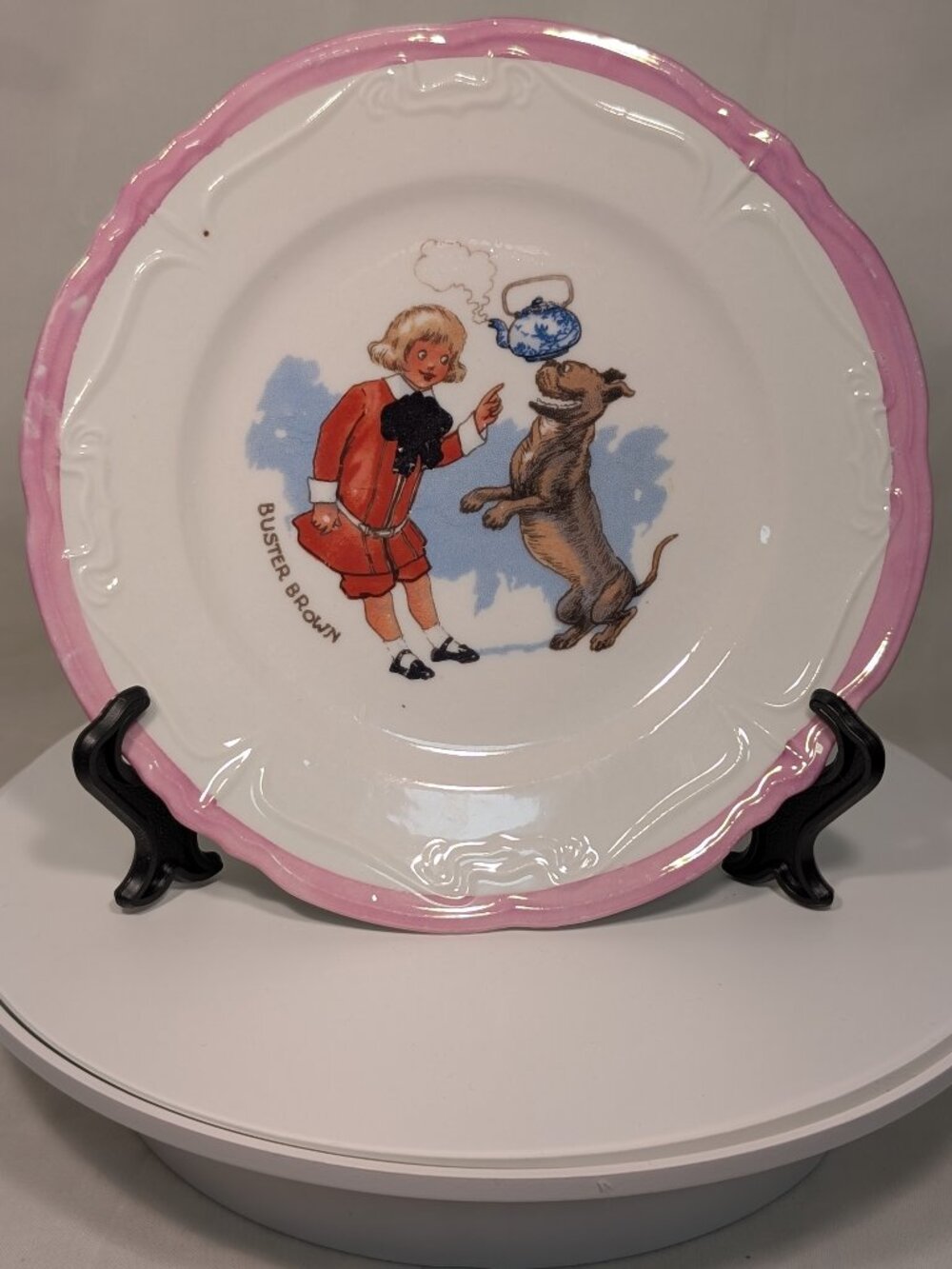 Antique Buster Brown & Tige Children's Porcelain Plate, Germany cr1905-1915